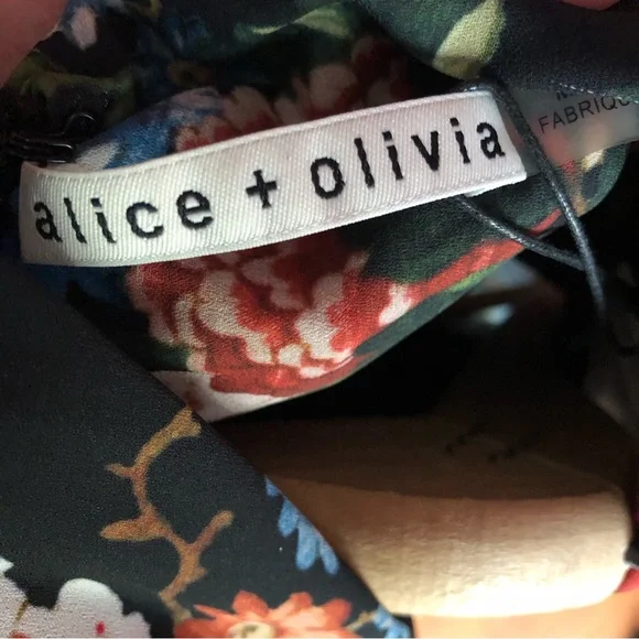 Alice & Olivia NWT Dress Breann Tiered Floral Tie-Neck 3/4 Sleeve Size 12 - Picture 7 of 9